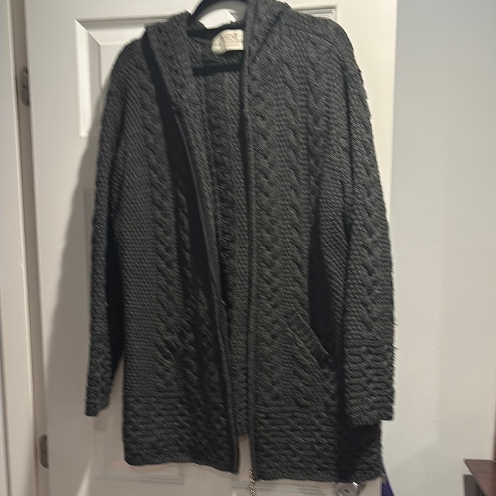 Gray Hooded Knit Cardigan